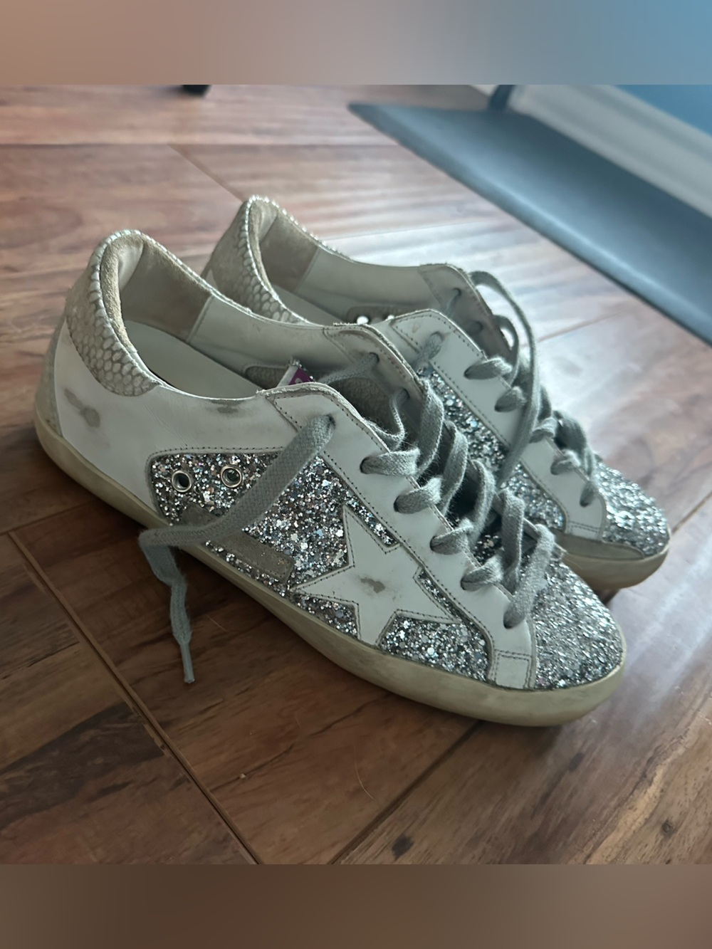 Golden goose superstar super star  Silver Glitter Lace-Up Sneakers